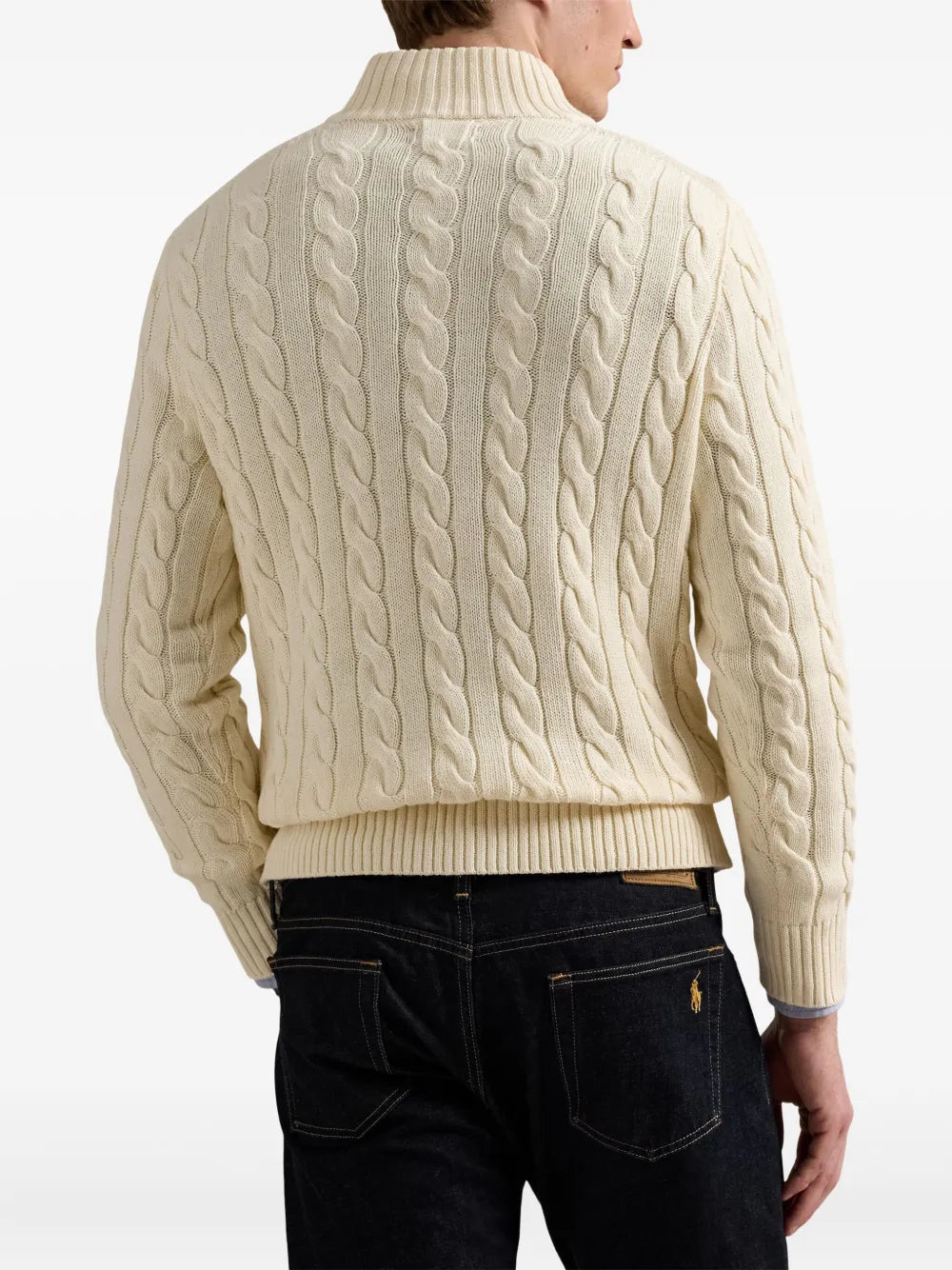 Suéter de tricô com zíper creme Ralph Lauren