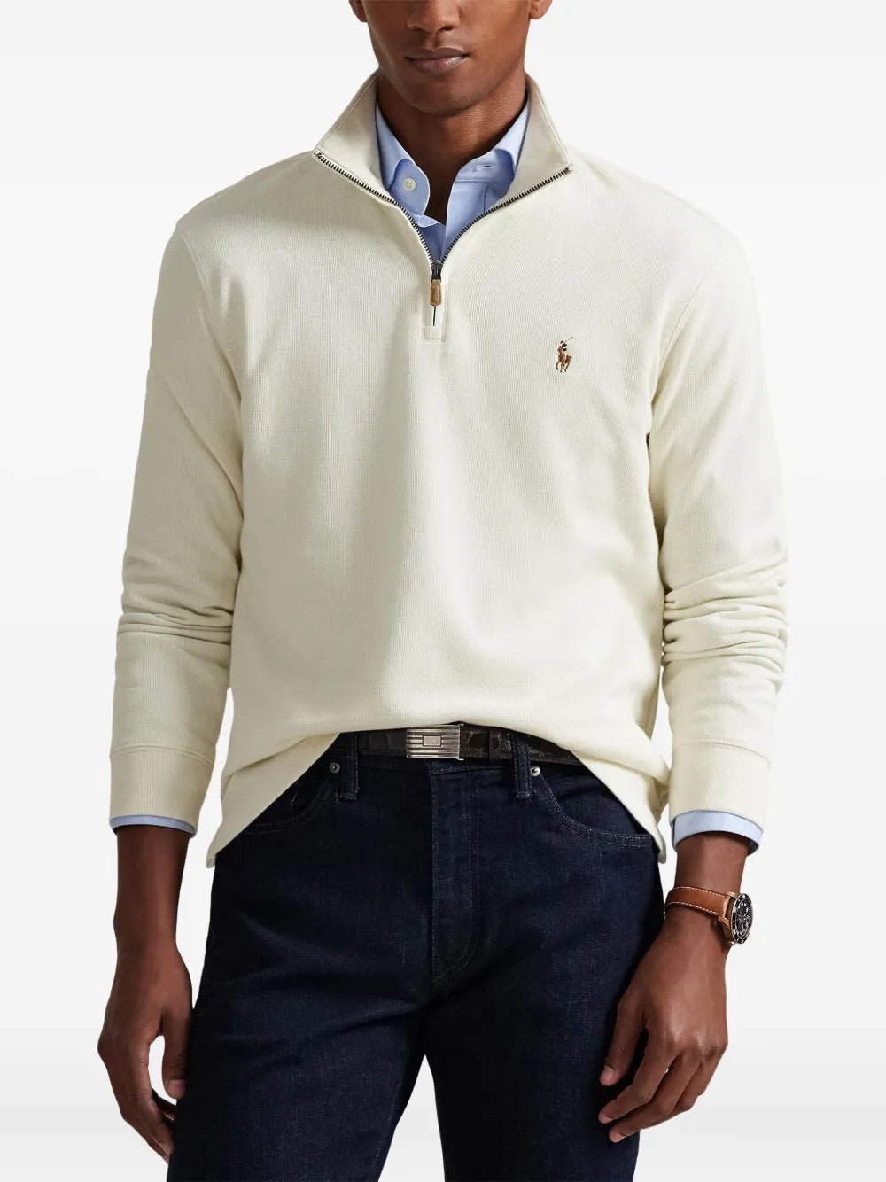 Quarter Zip com zíper parcial branco creme Ralph Lauren